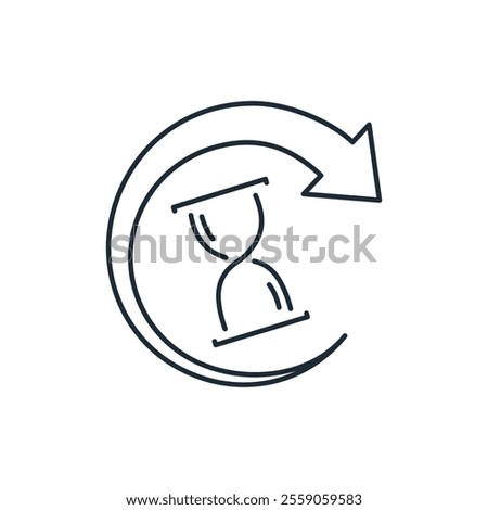 Turn the hourglass over.  New timing. The beginning of new things, events.Vector linear icon isolated on white background.