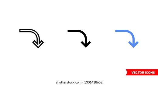 Turn icon of 3 types: color, black and white, outline. Isolated vector sign symbol.