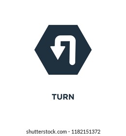 Turn icon. Black filled vector illustration. Turn symbol on white background. Can be used in web and mobile.