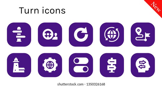 turn icon set. 10 filled turn icons.  Collection Of - Direction, Steering wheel, Redo, Sync, Split point, Options, Switches, Confused