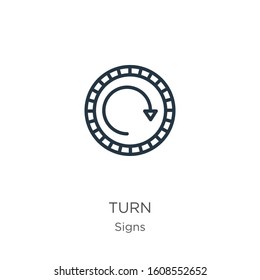 Turn icon. Thin linear turn outline icon isolated on white background from signs collection. Line vector sign, symbol for web and mobile