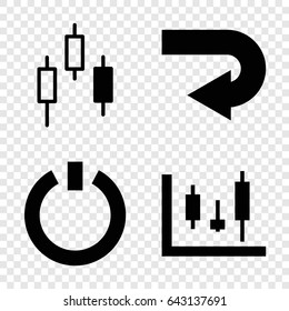 Turn icons set. set of 4 turn filled icons such as switch off, back arrow, panel control