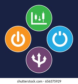 Turn icons set. set of 4 turn filled icons such as switch off, panel control