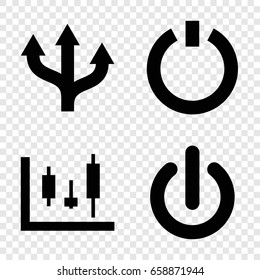Turn icons set. set of 4 turn filled icons such as switch off, panel control