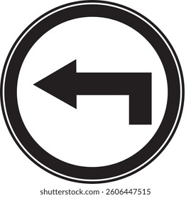 Turn Left Ahead, Road Sign Symbol.