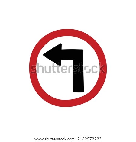 turn left ahead sign doodle icon, vector illustration