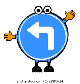 Turn left ahead sign. Vector icon