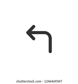 turn left arrow icon, black vector illustration isolated on white background.