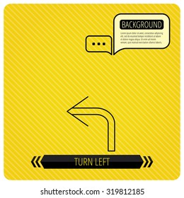 Turn left arrow icon. Previous sign. Back direction symbol. Chat speech bubbles. Orange line background. Vector.