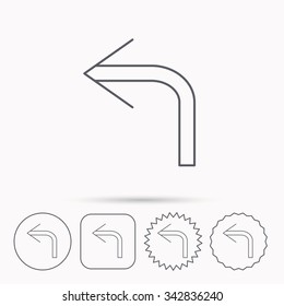 Turn left arrow icon. Previous sign. Back direction symbol. Linear circle, square and star buttons with icons.