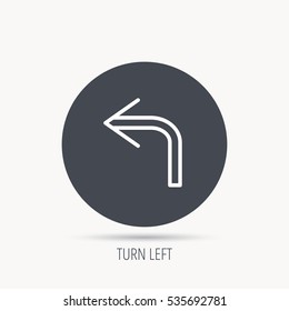 Turn left arrow icon. Previous sign. Back direction symbol. Round web button with flat icon. Vector