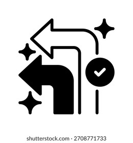 Gire a la izquierda Icono de línea de flecha, Símbolo de contorno para la dirección de navegación, Guía de ruta, Giro de la calle, Mapa de instrucciones, y el movimiento de conducción. Icono de signo de Vector.