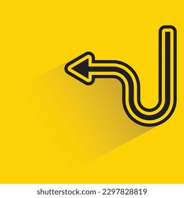 turn left arrow with shadow on yellow background