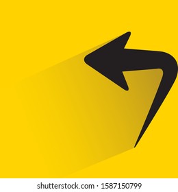 turn left arrow sign with drop shadow in yellow background