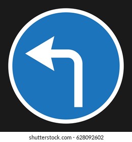 turn left arrow sign flat icon, Traffic and road sign, vector graphics, a solid pattern on a black background, eps 10