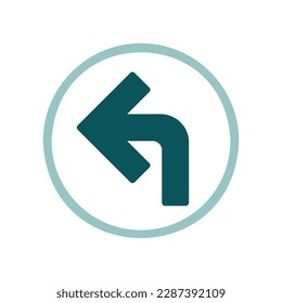 Turn left arrow vector icon. Navigation sign. Graph symbol for travel and tourism web site and apps design, logo, app, UI
