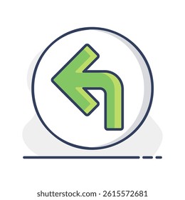 Turn left arrow vector icon. Navigation sign. Graph symbol for travel and tourism web site and apps design, logo, app, UI