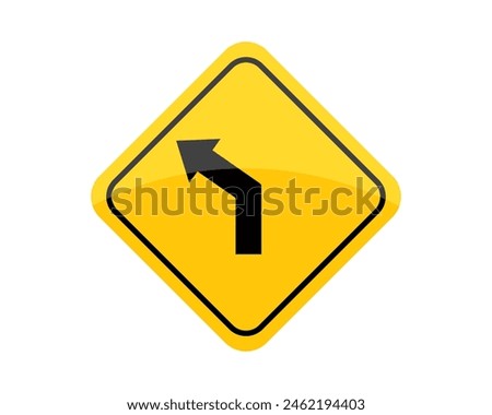 Turn left arrows sign vector illustration. Symbol, straight, direction, turn, way, road, warning, street, highway, caution, traffic, roadsign. Can use for infographic, banner, poster, web design.