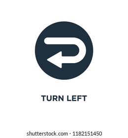 Turn left icon. Black filled vector illustration. Turn left symbol on white background. Can be used in web and mobile.