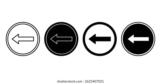 Turn Left Icon Black, White, and Inverted Designs Vector Design Illustration Set