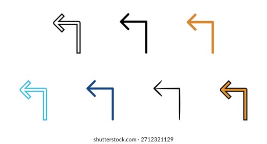 Gire a la izquierda conjunto de iconos de múltiples estilos de colección de Vector. Trazo editable 
