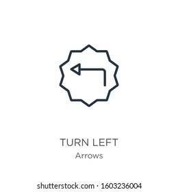 Turn left icon. Thin linear turn left outline icon isolated on white background from arrows collection. Line vector sign, symbol for web and mobile