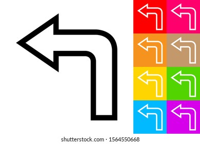 Turn Left. Line Icon With Different Color Background.