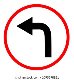 turn left on white background. turn left symbol. flat style. turn left ahead sign. traffic sign.