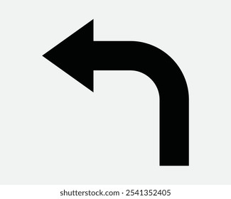 Nach oben Linker Pfad Richtung Navigation Position Drehpfeil Pfeilspitze Zeige Straßenverkehr Schild Symbol Form Umriss Schwarz Weiß Vektor