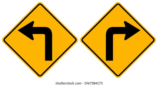 Turn Left and Turn Right Traffic Road Sign,Vector Illustration, Isolate On White Background Symbols, Label. EPS10 
