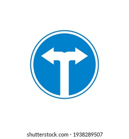 Turn left or right traffic sign flat icon, double direction road vector sign, colorful pictogram isolated on white. Symbol, logo illustration. Flat style design