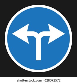 turn left or right traffic sign flat icon, Traffic and road sign, vector graphics, a solid pattern on a black background, eps 10