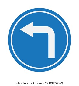 turn left road traffic sign vector icon, modern design, flat style, blue and white color