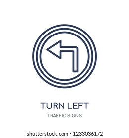 Turn left sign icon. Turn left sign linear symbol design from Traffic signs collection. Simple outline element vector illustration on white background