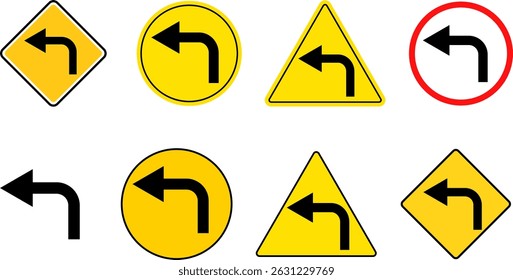 turn left sign. right traffic sign. Left Turn symbol. Arrow Sign Direction Icon. Road sign indicates. redo process. road signpost symbol
