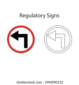 Turn left sign, Vector illustration and hand drawing on white background.
