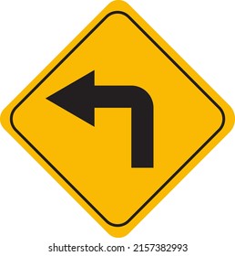 Turn Left Traffic Sign Icon Flat Style Highway road warning symbol, arrow vector illustration isolated transparent background
