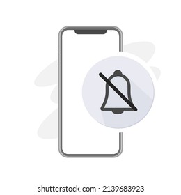 Schalten Sie alle Benachrichtigungen oder klingelnden Sounds, Vektorsymbol, Grauglocken-Symbol auf Smartphone mit Stornierungsstrich, kein Erinnerungszeichen aus