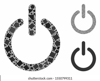 Turn off composition of humpy parts in different sizes and color tinges, based on turn off icon. Vector humpy parts are united into composition. Turn off icons collage with dotted pattern.