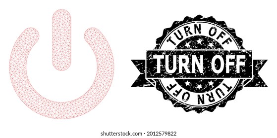 Turn Off dirty seal print and vector turn off mesh structure. Black seal contains Turn Off tag inside ribbon and rosette. Abstract flat mesh turn off, designed with flat mesh.