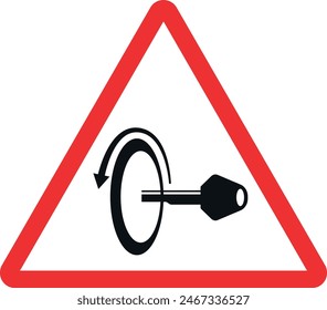 Turn off engine sign. Red triangle background. Industrial signs and symbols.