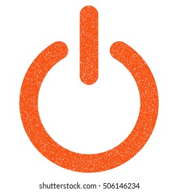 Turn Off grainy textured icon for overlay watermark stamps. Flat symbol with scratched texture. Dotted vector orange ink rubber seal stamp with grunge design on a white background.