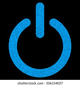 Turn Off grainy textured icon for overlay watermark stamps. Flat symbol with unclean texture. Dotted vector blue ink rubber seal stamp with grunge design on a black background.