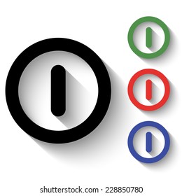 turn off icon - black and colored (green, red, blue) illustration with shadow