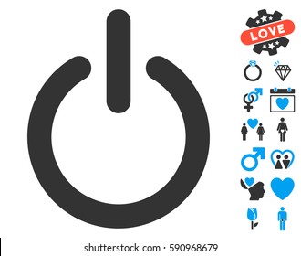 Turn Off icon with bonus passion design elements. Vector illustration style is flat iconic blue and gray symbols on white background.