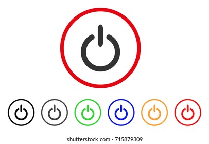 Turn Off icon. Vector illustration style is a flat iconic turn off grey rounded symbol inside red circle with black, gray, green, blue, red, orange color versions.