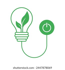 Turn off the light for energy saving. Save energy concept. Lightbulb with green leaves inside and hutdown symbol