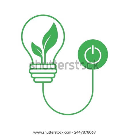 Turn off the light for energy saving. Save energy concept. Lightbulb with green leaves inside and hutdown symbol