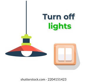 Turn off lights illustration. Lamp and switcher. Flat vector. Switch off.