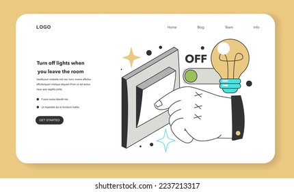 Turn off lights when you leave the room for energy efficiency at home. Electricity consumption expenses. Inflation or economic recession effect. Flat vector illustration